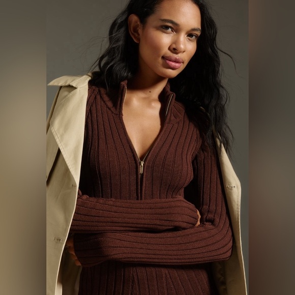NWT! Anthropologie Pilcro Quarter-Zip Sweater Dress - Multiple 🐚 - Picture 3 of 5